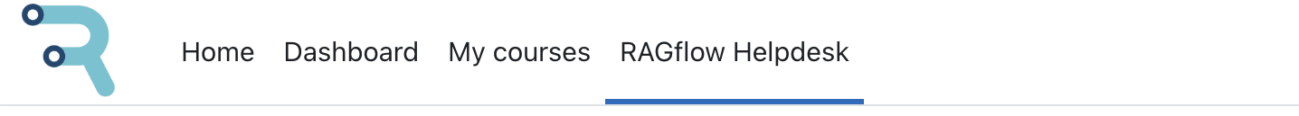 Moodle primary navigation menu with the RAGflow Helpdesk entry