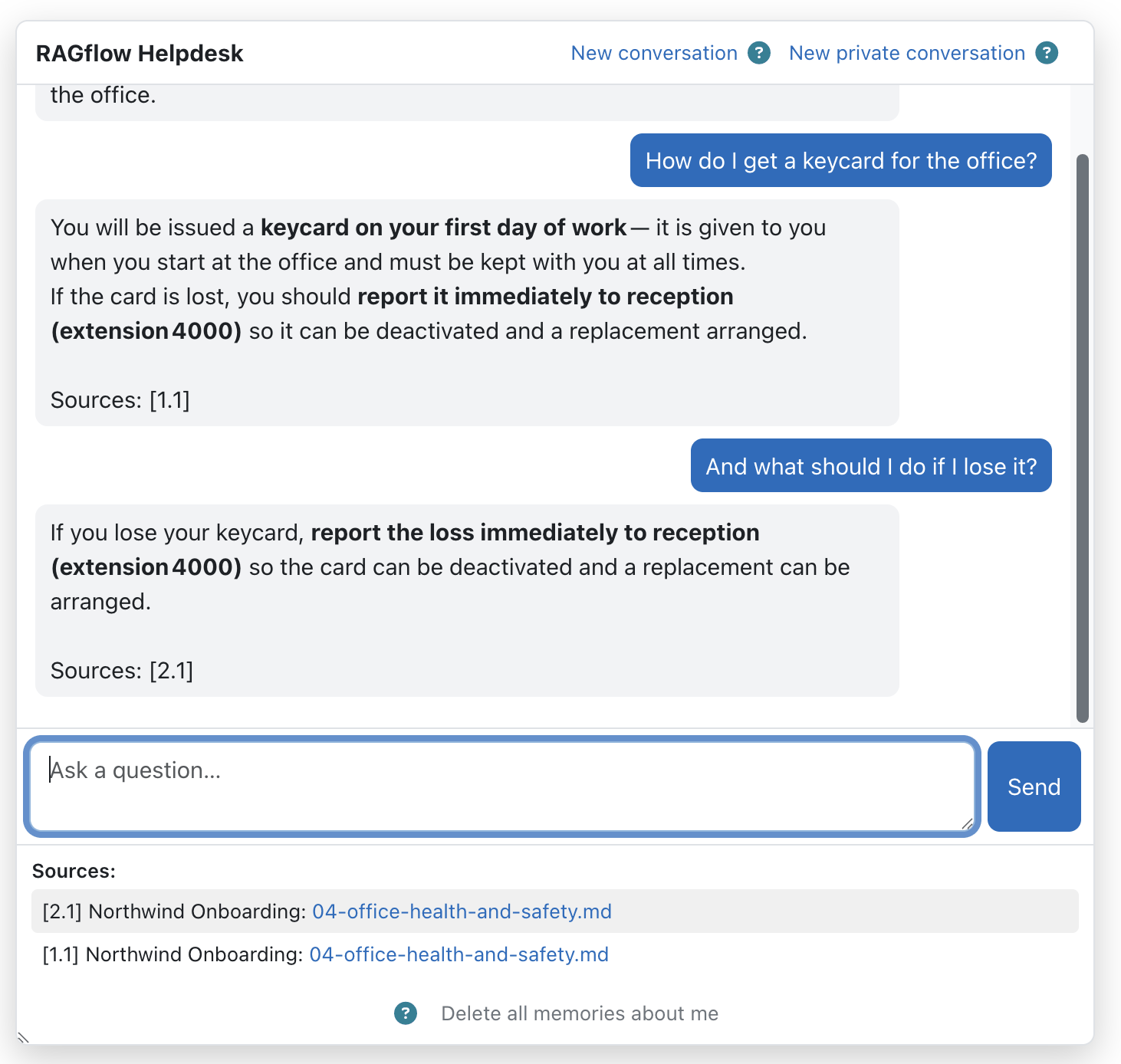 Helpdesk conversation where a follow-up question is answered in context