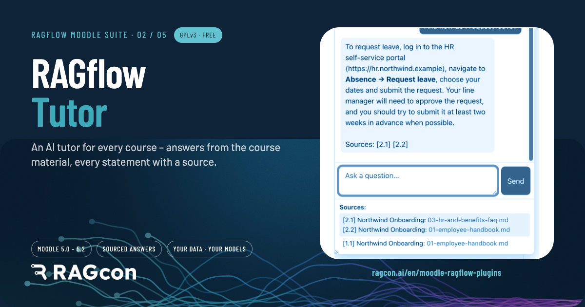 RAGflow Tutor — an AI tutor for every course that answers from the course material, with every statement backed by a source