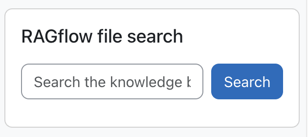 RAGflow file search block on a Moodle course page with an empty search field