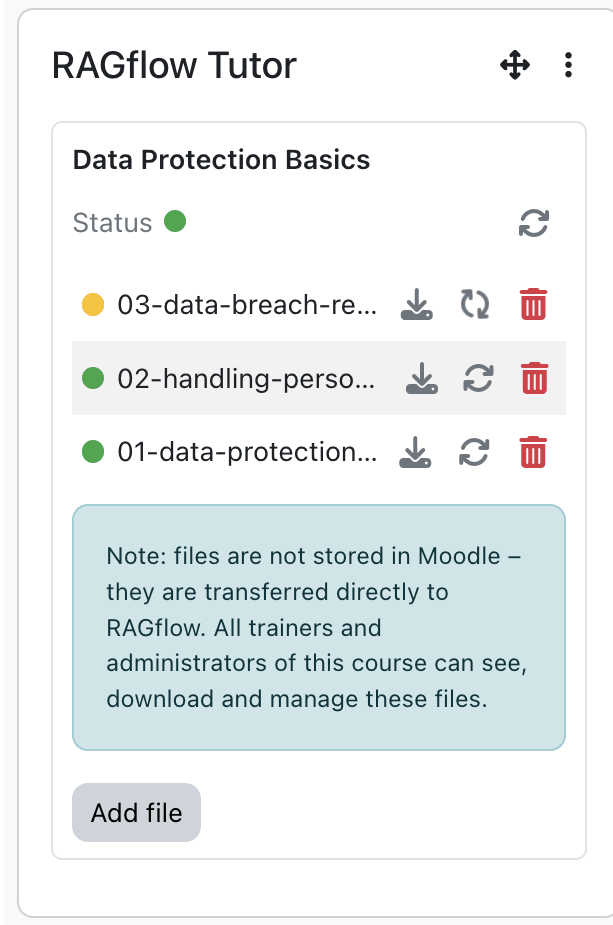 In-block knowledge base panel with a yellow status indicator during parsing