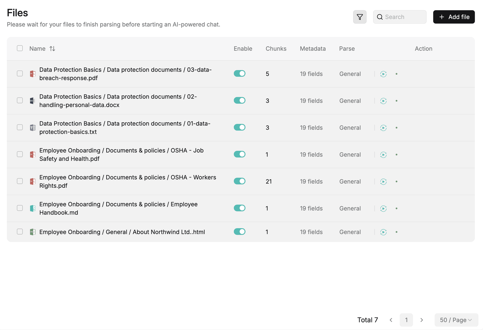 A RAGflow knowledge base with documents synced from Moodle courses
